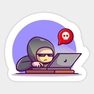 Hacker Operating Laptop Cartoon Sticker